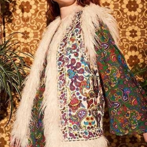 Hippie Shake Kozmic Blues Embroidered Vest with Faux Fur - Picture 8 of 10
